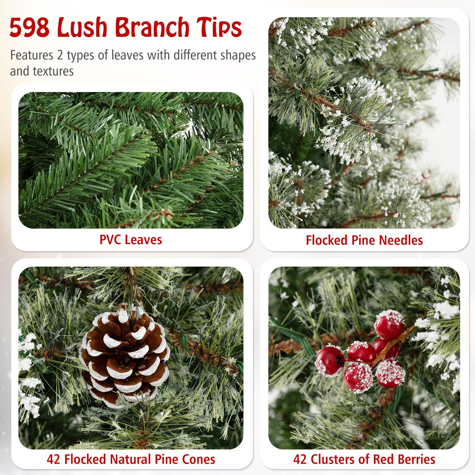 Goplus 6ft / 7.5ft / 9ft Pre-Lit Artificial Christmas Tree with 360° Quick Power Connector - Image 4