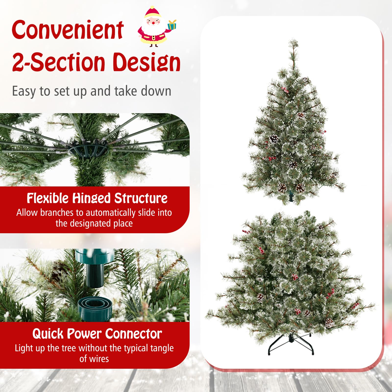 Goplus 6ft / 7.5ft / 9ft Pre-Lit Artificial Christmas Tree with 360° Quick Power Connector - Image 5