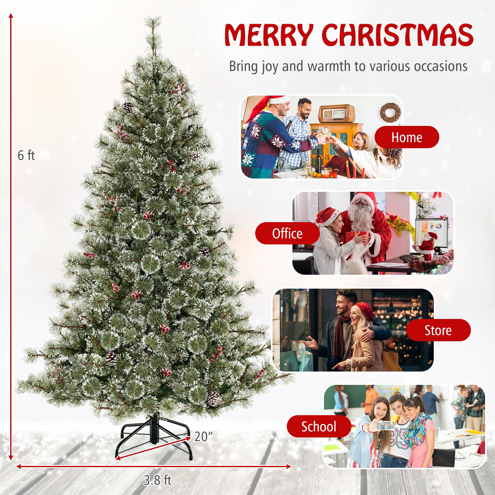 Goplus 6ft / 7.5ft / 9ft Pre-Lit Artificial Christmas Tree with 360° Quick Power Connector - Image 7