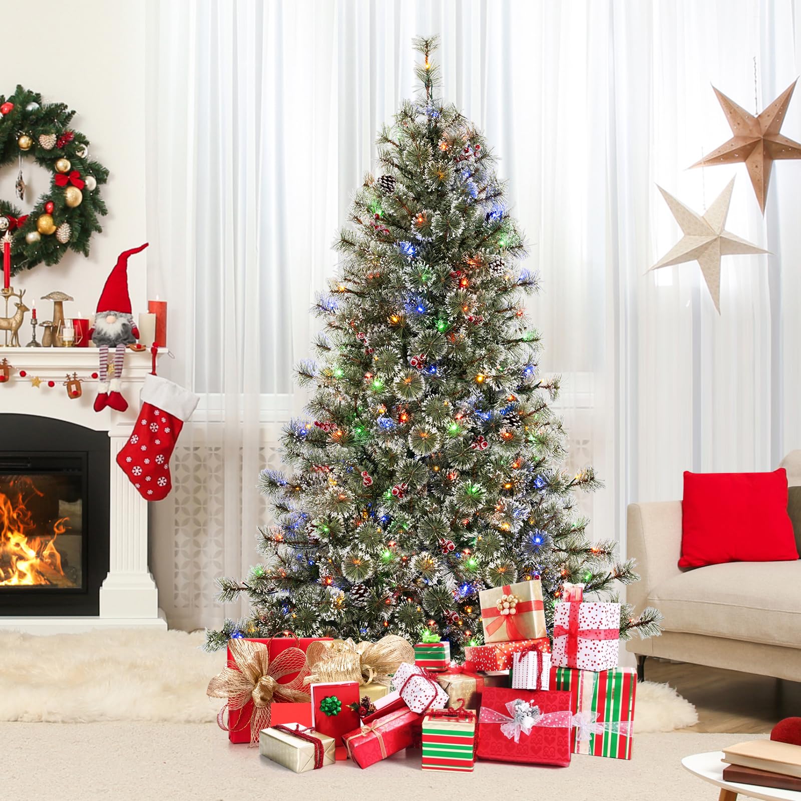 Goplus 6ft / 7.5ft / 9ft Pre-Lit Artificial Christmas Tree with 360° Quick Power Connector - Image 8