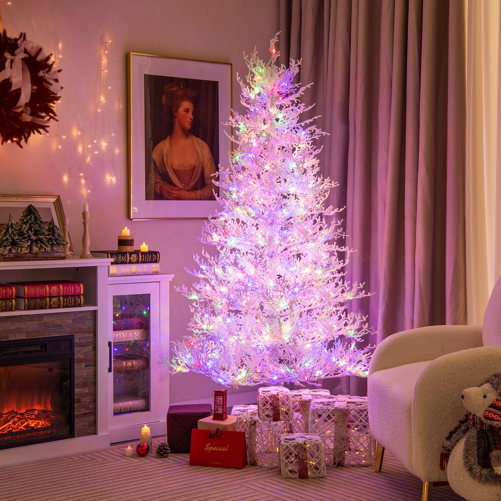 Goplus 6ft Pre-Lit Artificial Christmas Tree with 300 Multi-Color & Warm-White Fairy LED Lights - Image 2