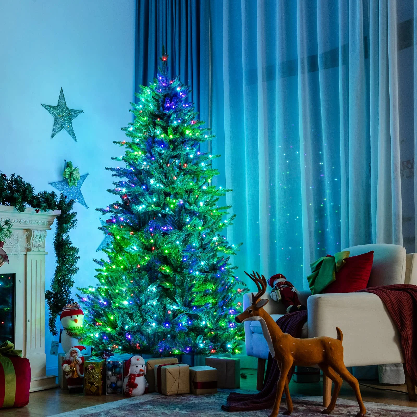 Goplus 6ft Pre-lit Christmas Tree, Hinged Artificial Xmas Tree w/ 420 APP Controlled LED Lights - Image 2