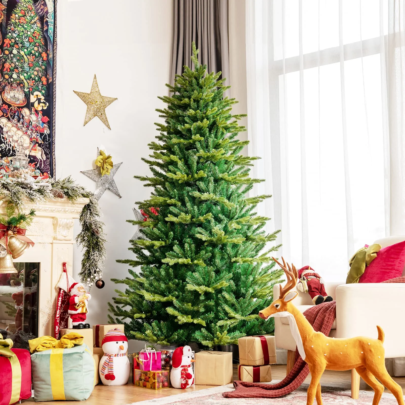 Goplus 6ft Pre-lit Christmas Tree, Hinged Artificial Xmas Tree w/ 420 APP Controlled LED Lights - Image 8