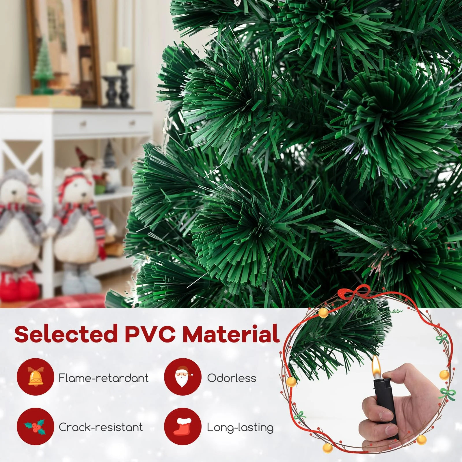 Goplus 6ft Pre-Lit Fiber Optic Christmas Tree, Top Star, 230 Branch Tips, Metal Stand, Office Home Decoration - Image 4