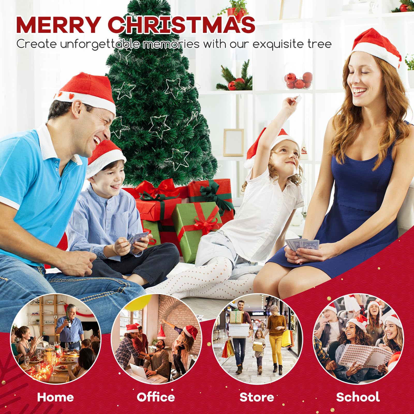 Goplus 6ft Pre-Lit Fiber Optic Christmas Tree, Top Star, 230 Branch Tips, Metal Stand, Office Home Decoration - Image 6