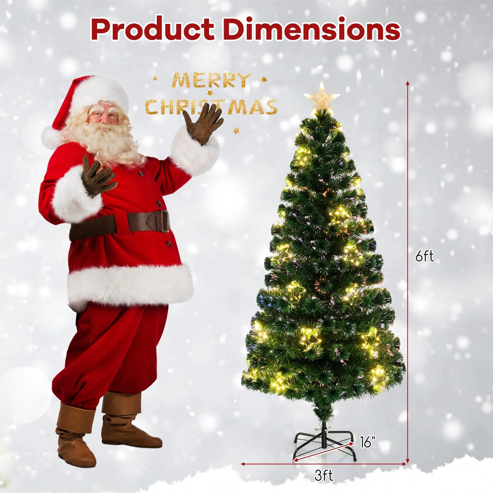 Goplus 6ft Pre-Lit Fiber Optic Christmas Tree, Top Star, 230 Branch Tips, Metal Stand, Office Home Decoration - Image 7