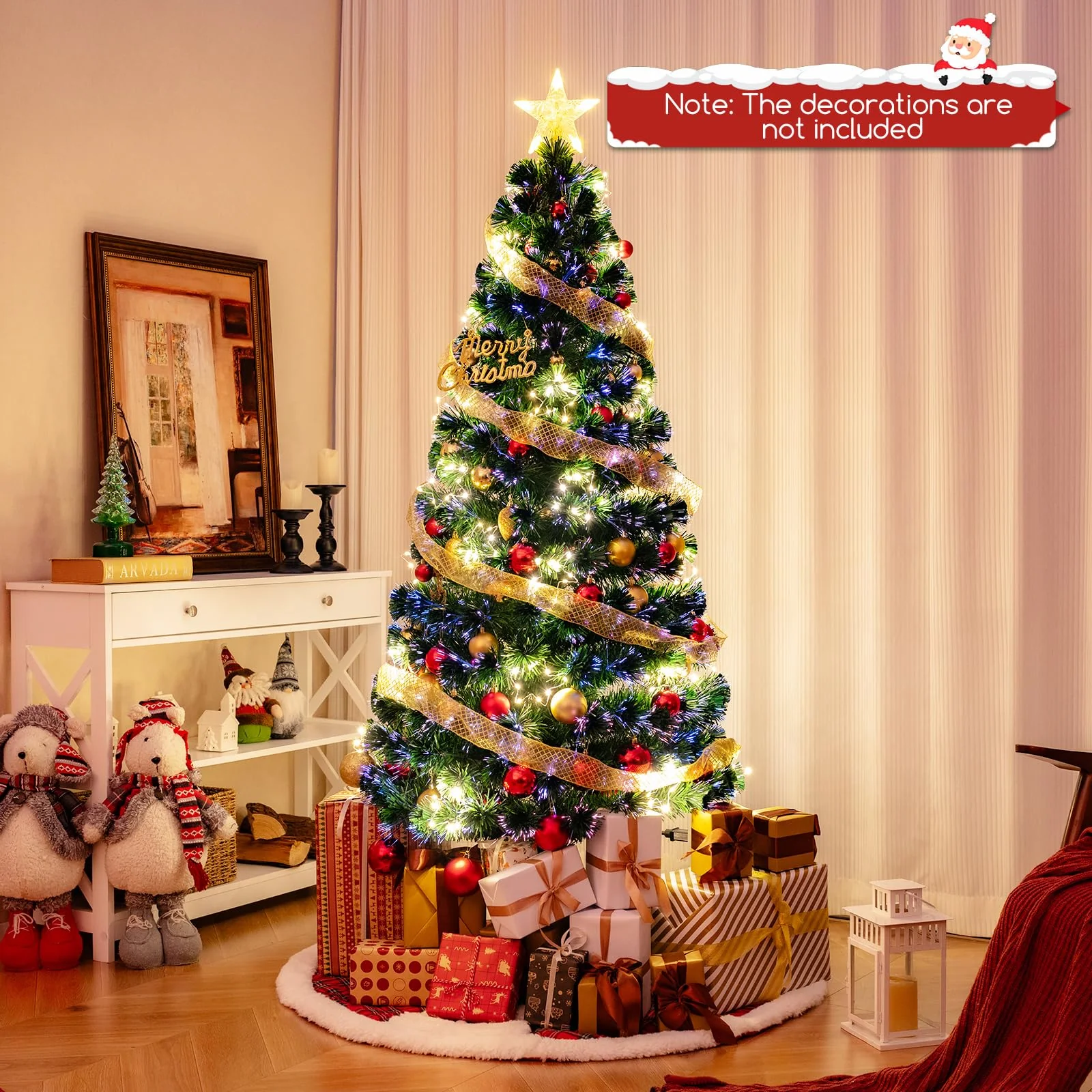 Goplus 6ft Pre-Lit Fiber Optic Christmas Tree, Top Star, 230 Branch Tips, Metal Stand, Office Home Decoration - Image 8