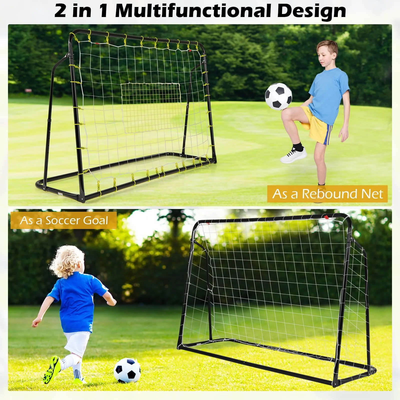 Goplus 6FT x4FT Soccer Net, 2 in 1 Soccer Rebounder Soccer Goal w/Shooting Auxiliary Area - Image 2
