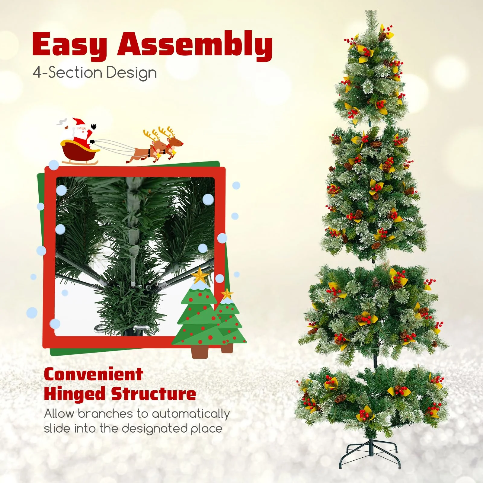 Goplus 7.5ft Pre-Lit Artificial Christmas Tree, Hinged Xmas Tree with 1096 PVC & Pine Needles - Image 4