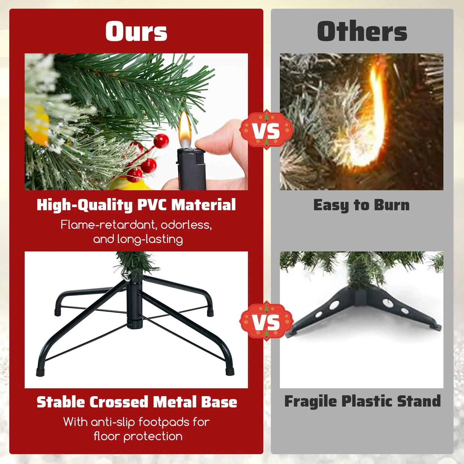 Goplus 7.5ft Pre-Lit Artificial Christmas Tree, Hinged Xmas Tree with 1096 PVC & Pine Needles - Image 5