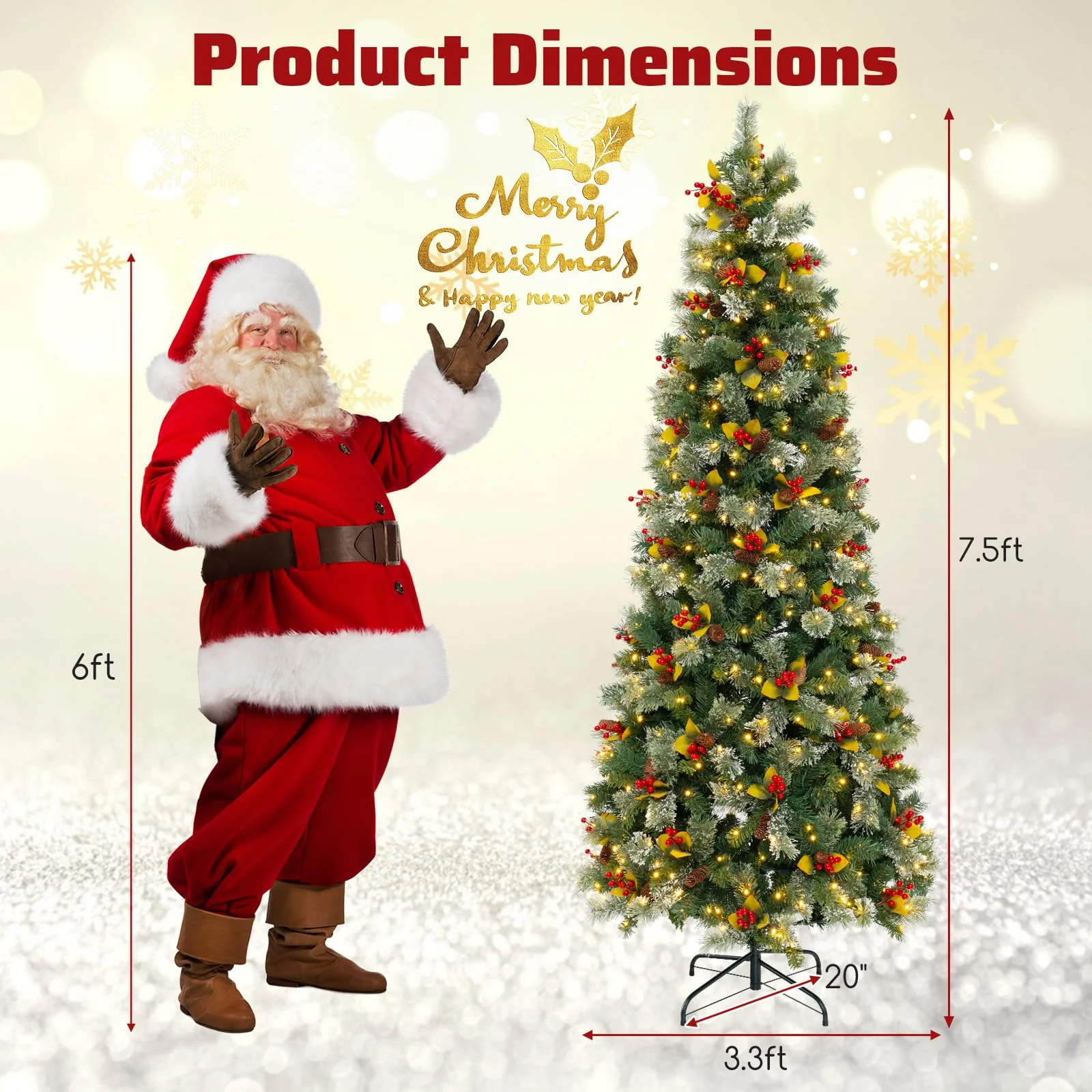Goplus 7.5ft Pre-Lit Artificial Christmas Tree, Hinged Xmas Tree with 1096 PVC & Pine Needles - Image 7