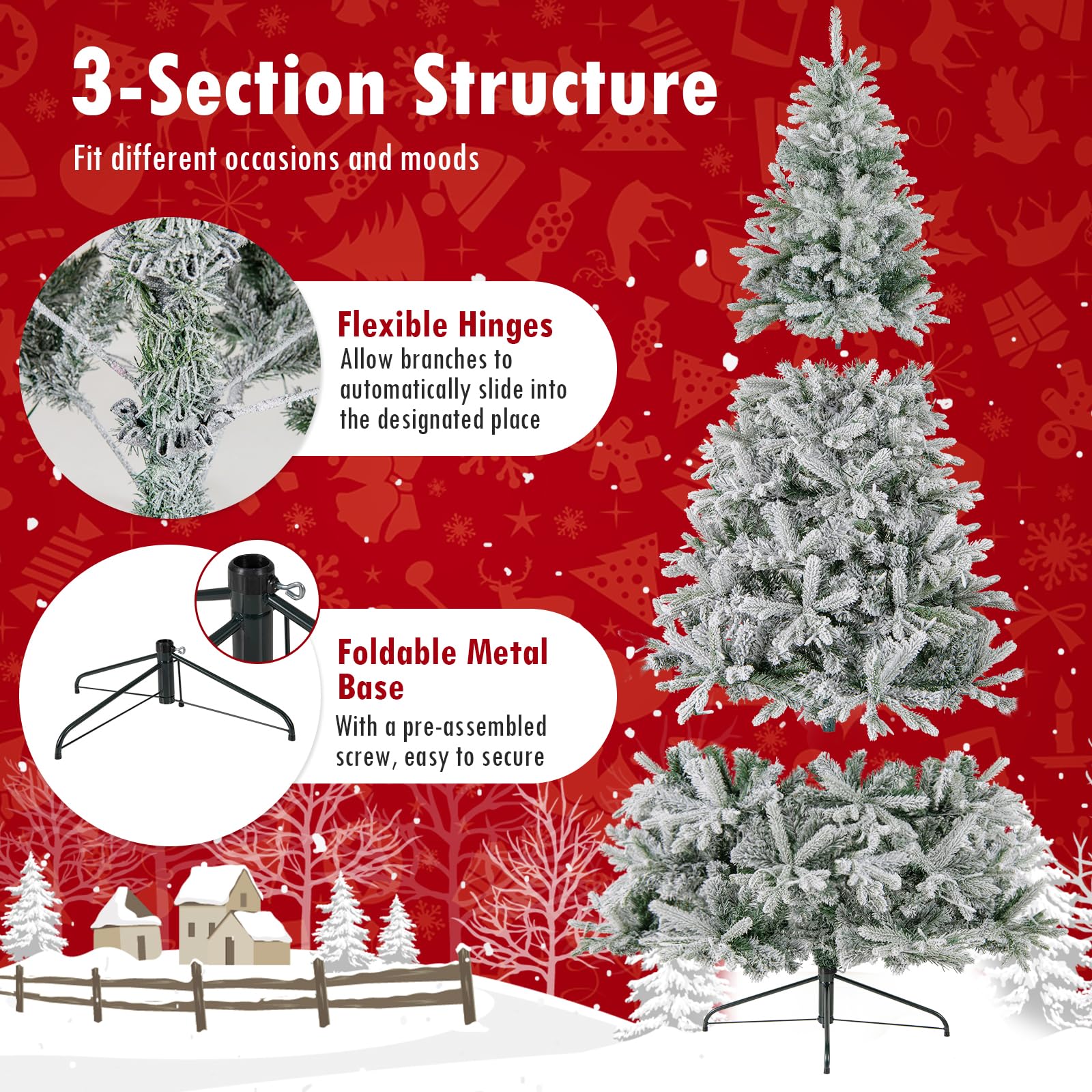 Goplus 7 FT Half Snow Flocked Christmas Tree with 240 Warm White & Multicolored LED Lights - Image 5