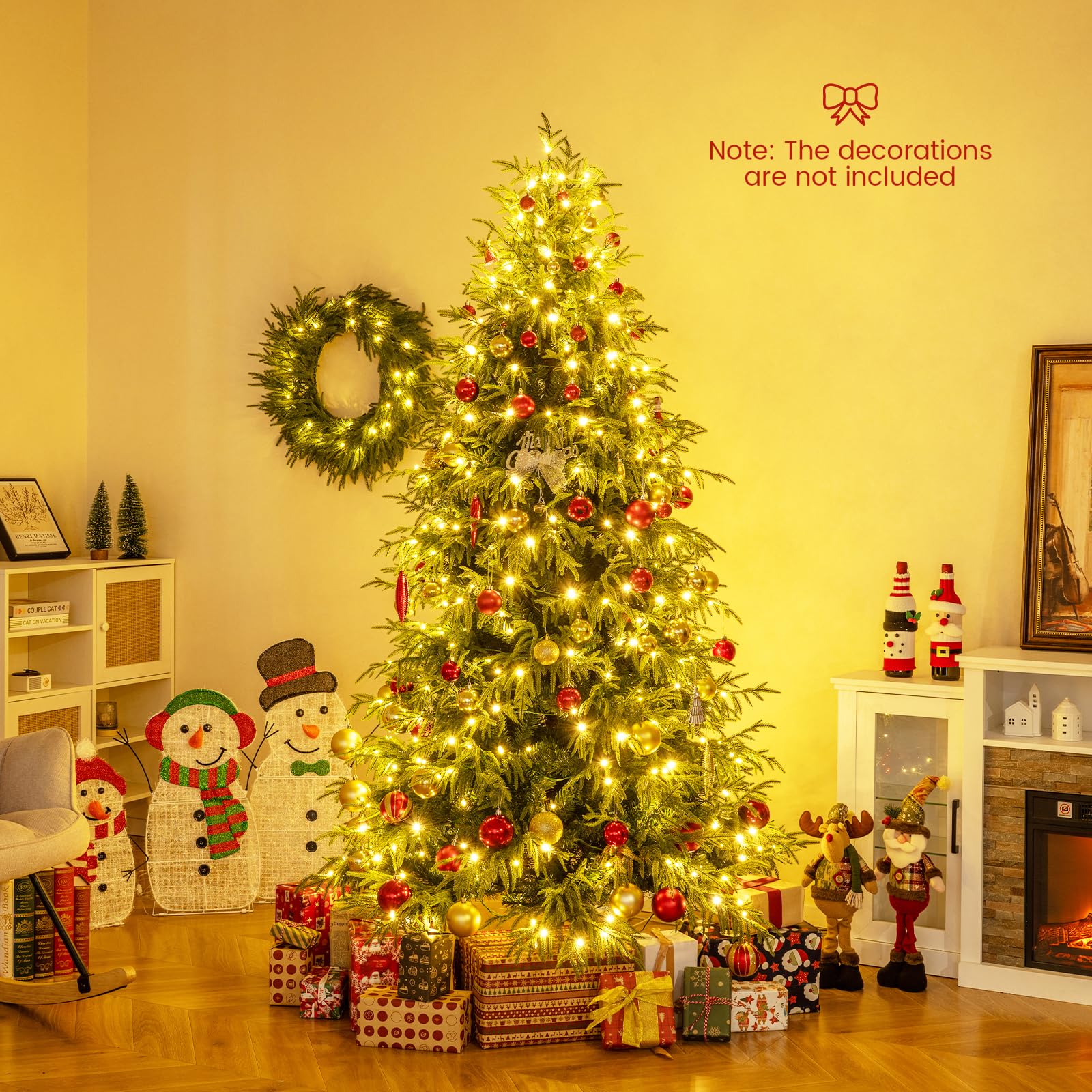 Goplus 7 FT Pre-Lit Artificial Christmas Tree, Hinged Faux Xmas Tree with 1217 Soft TPE & PVC Mixed Branch Tips - Image 2