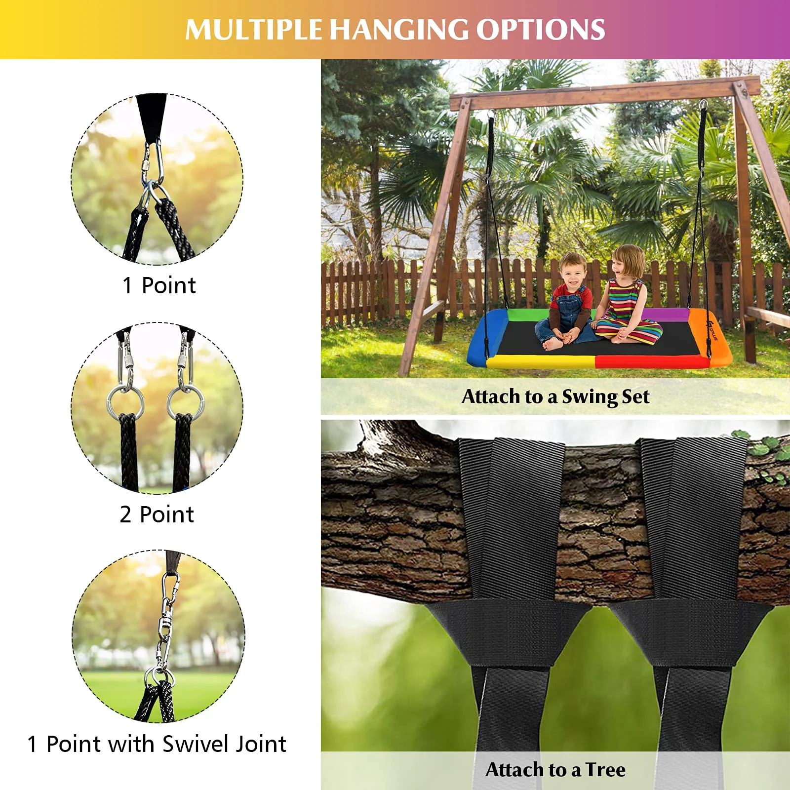Goplus 700LBS 60 Inch Giant Platform Tree Swing for Kids and Adults - Image 5