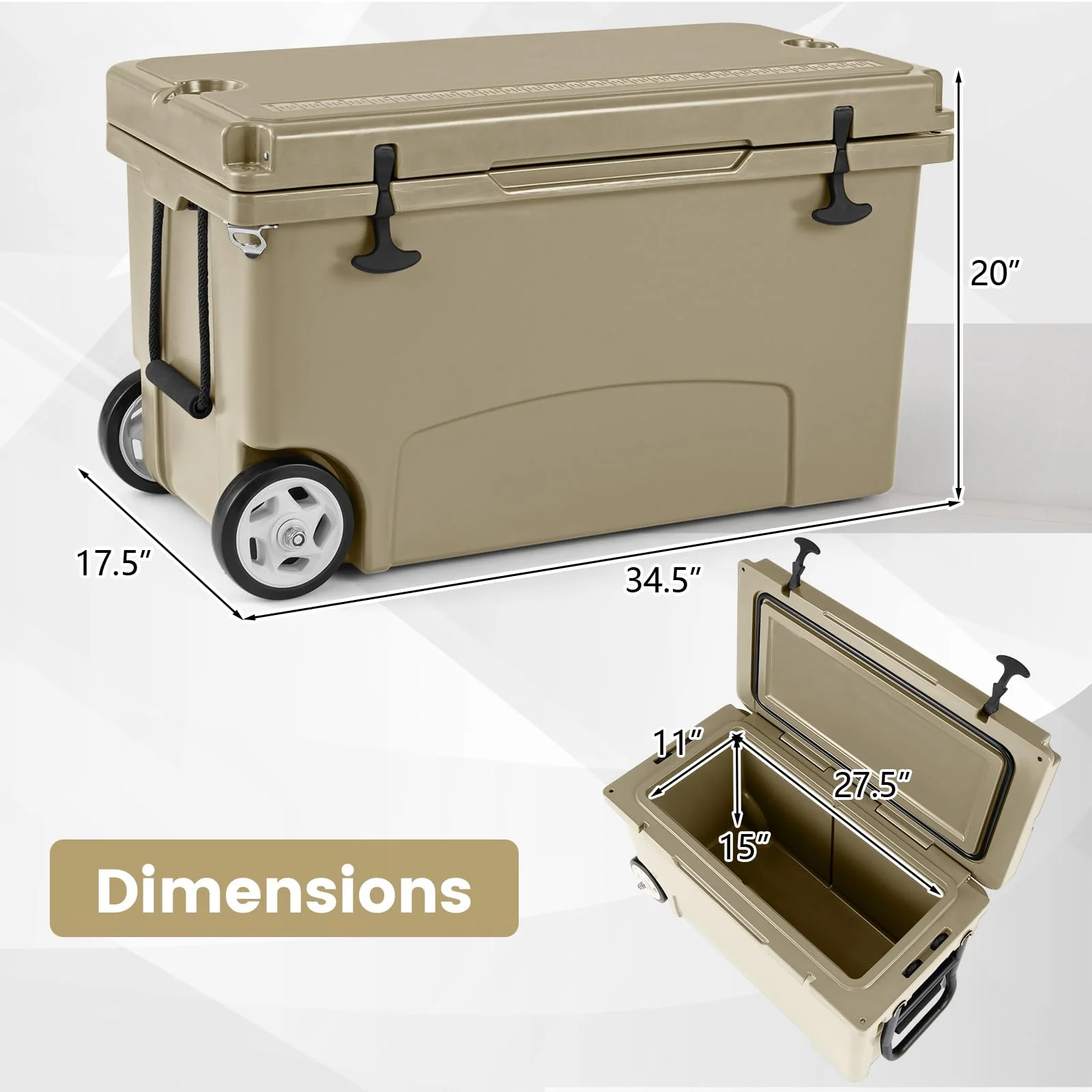 Goplus 75QT Portable Hard Cooler w/6-Day Ice Retention Pull Handle Wheels - Image 9