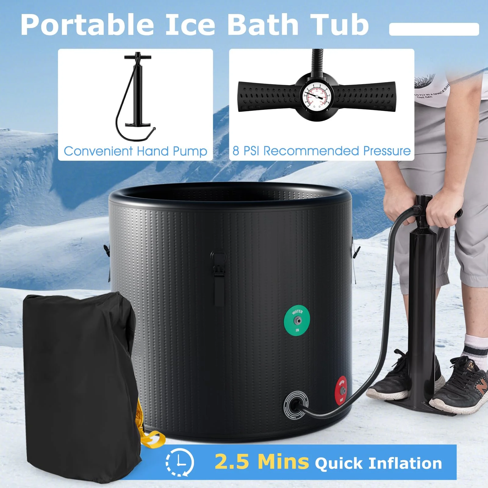 Goplus 79 Gal Ice Bath Tub for Athletes, Inflatable Cold Plunge Tub w/Multiple Layered, Lid, Pump - Image 4
