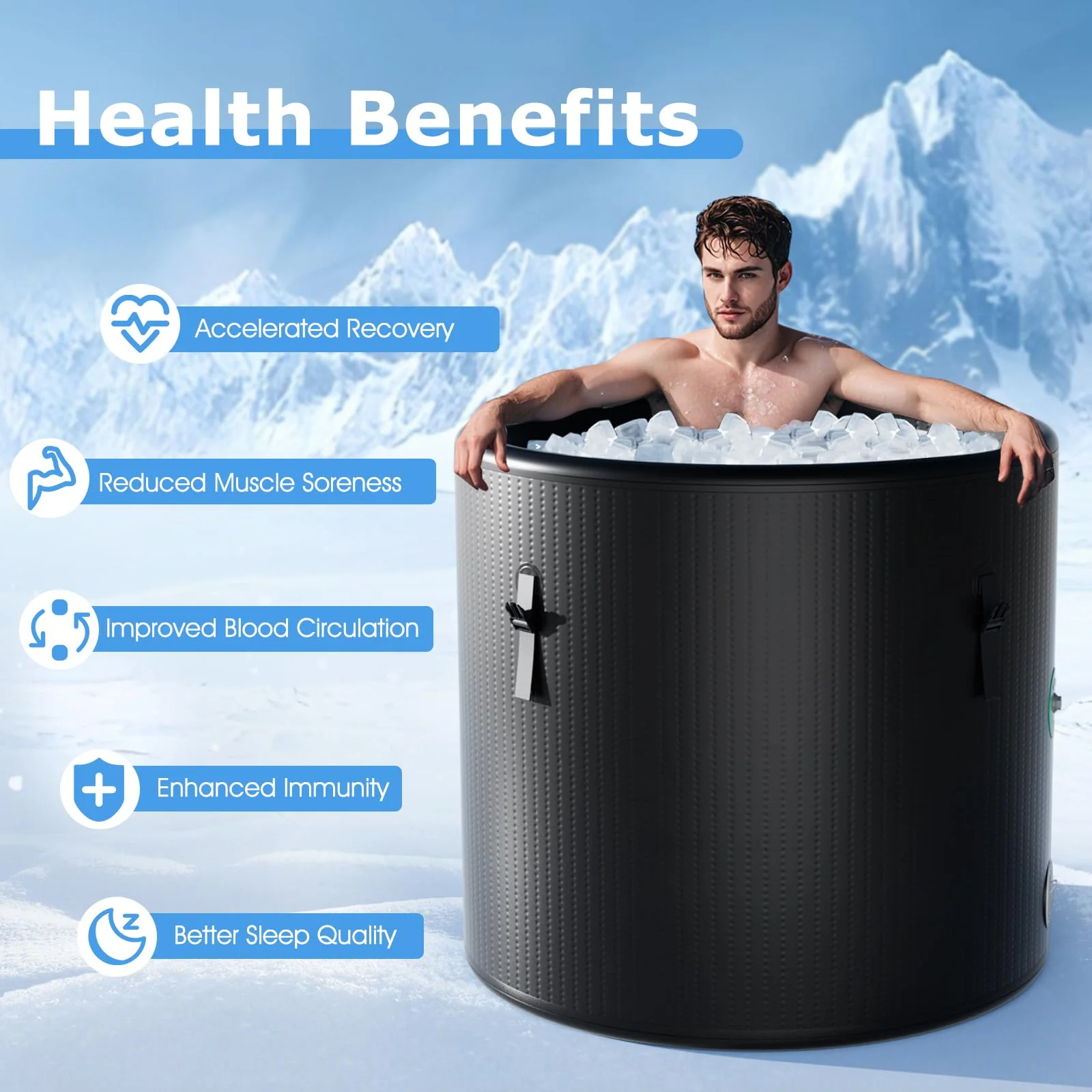 Goplus 79 Gal Ice Bath Tub for Athletes, Inflatable Cold Plunge Tub w/Multiple Layered, Lid, Pump - Image 5