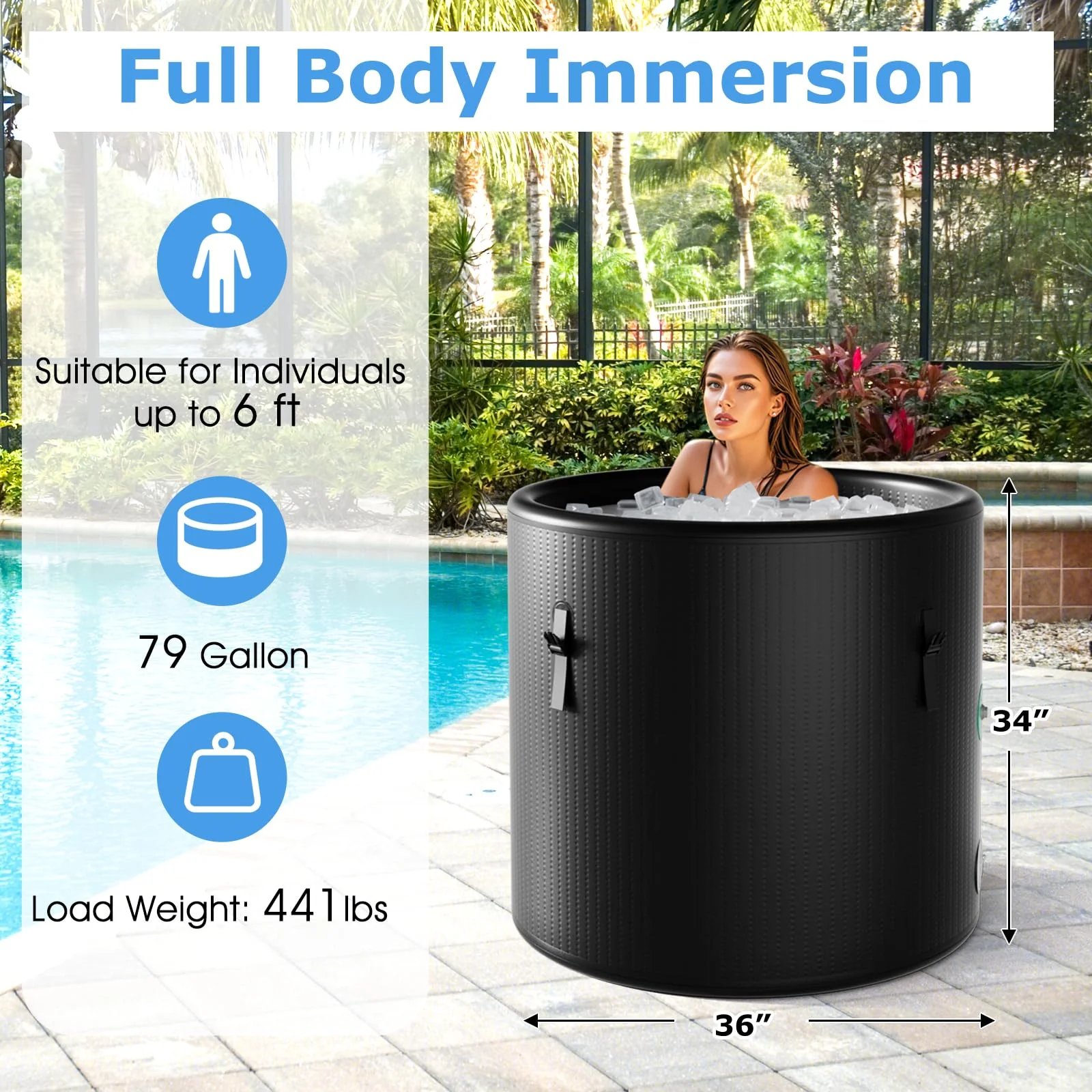 Goplus 79 Gal Ice Bath Tub for Athletes, Inflatable Cold Plunge Tub w/Multiple Layered, Lid, Pump - Image 7