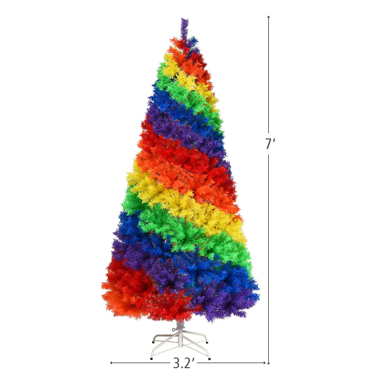 Goplus 7FT Colorful Rainbow Full Fir Christmas Tree, Artificial Hinged Christmas Tree w/Solid Metal Stand - Image 8