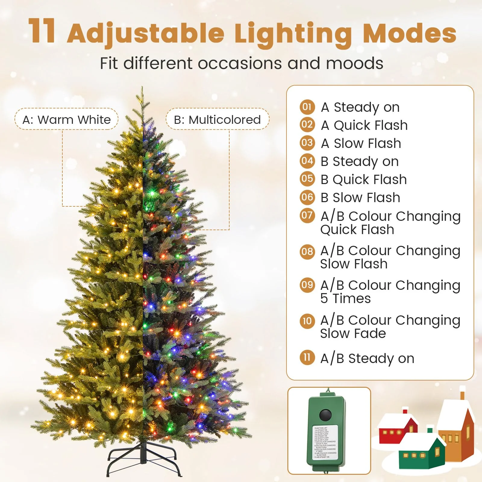 Goplus 7ft Hinged Xmas Full Tree with 470 Warm White & Multicolored LED Lights - Image 2