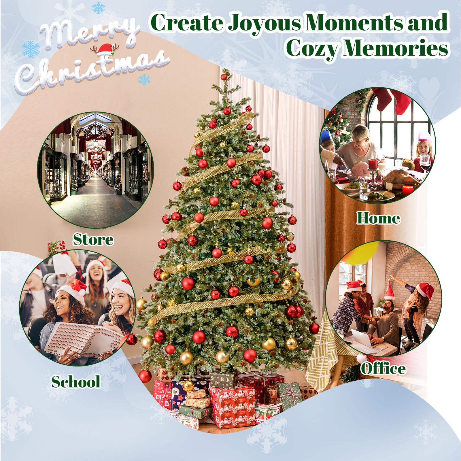Goplus 7ft Pre-Lit Artificial Christmas Tree, Hinged Full Xmas Pine Tree with 340 Warm White LED Lights - Image 8