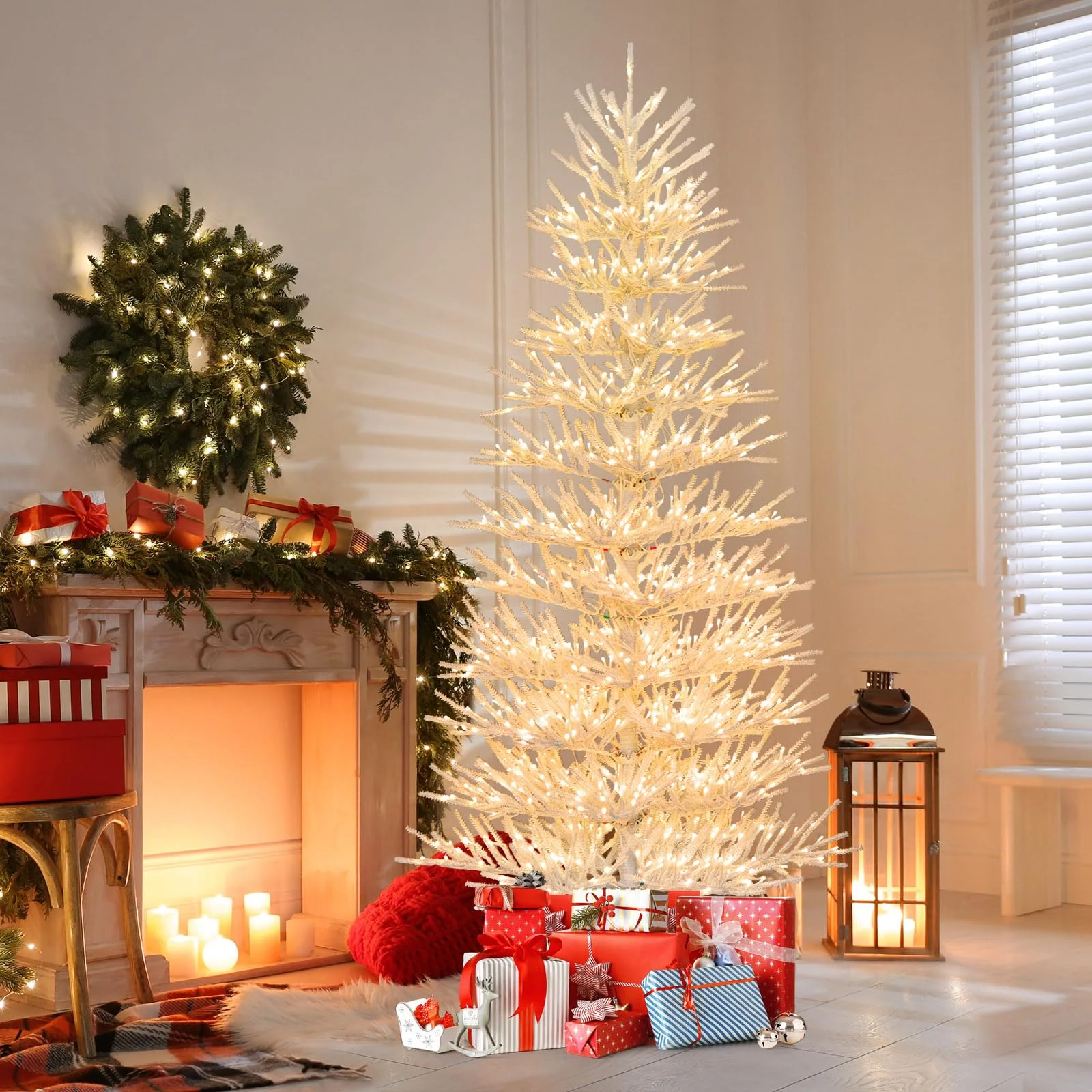 Goplus 7ft Pre-Lit Artificial Christmas Tree with 923 Multicolored LED RGB Lights - Image 9
