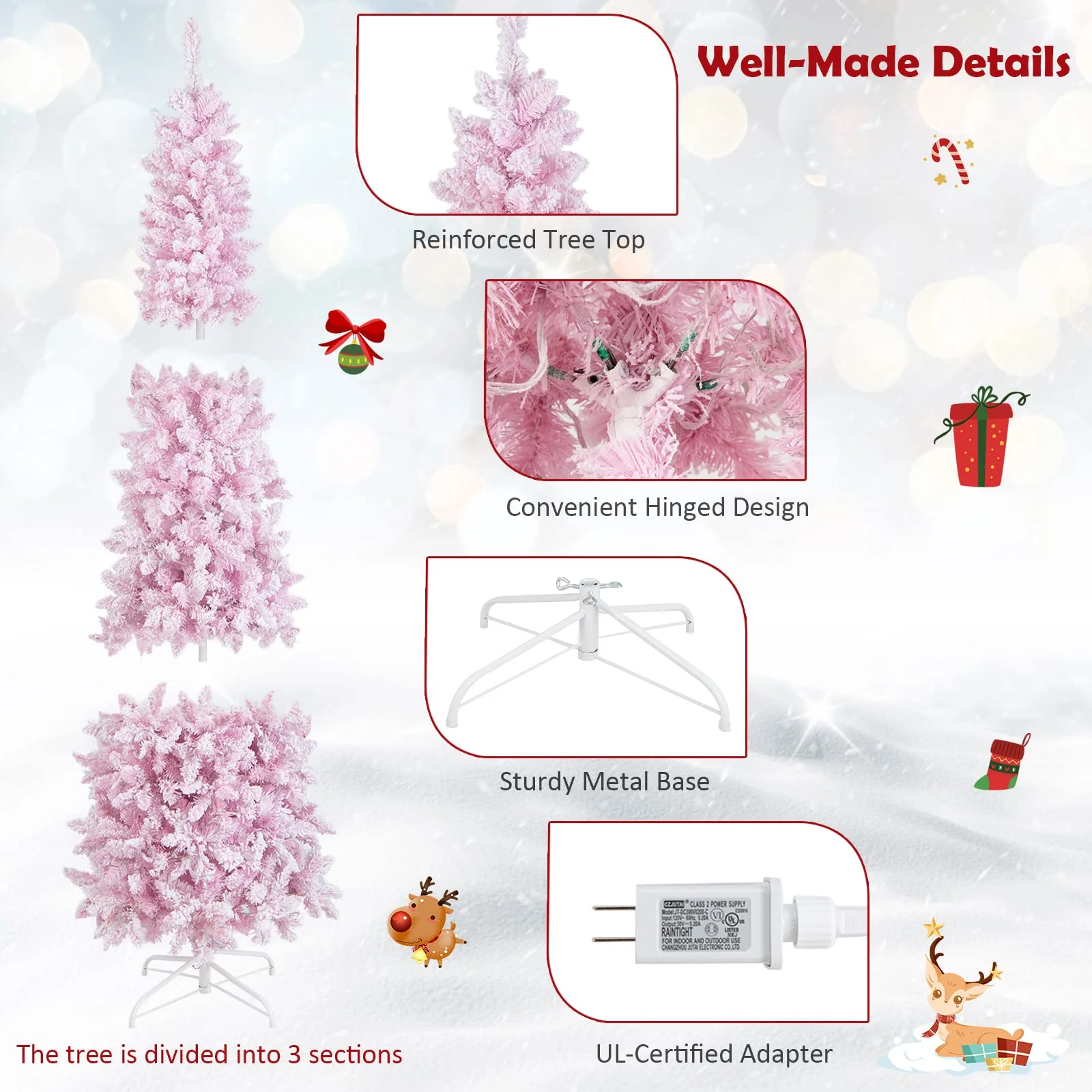 Goplus 7ft Pre-Lit Pencil Christmas Tree, Snow Flocked Artificial Slim Tree with 800 Branch Tips - Image 7