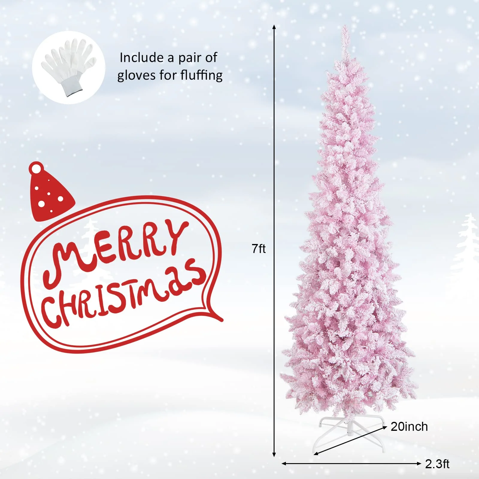 Goplus 7ft Pre-Lit Pencil Christmas Tree, Snow Flocked Artificial Slim Tree with 800 Branch Tips - Image 8