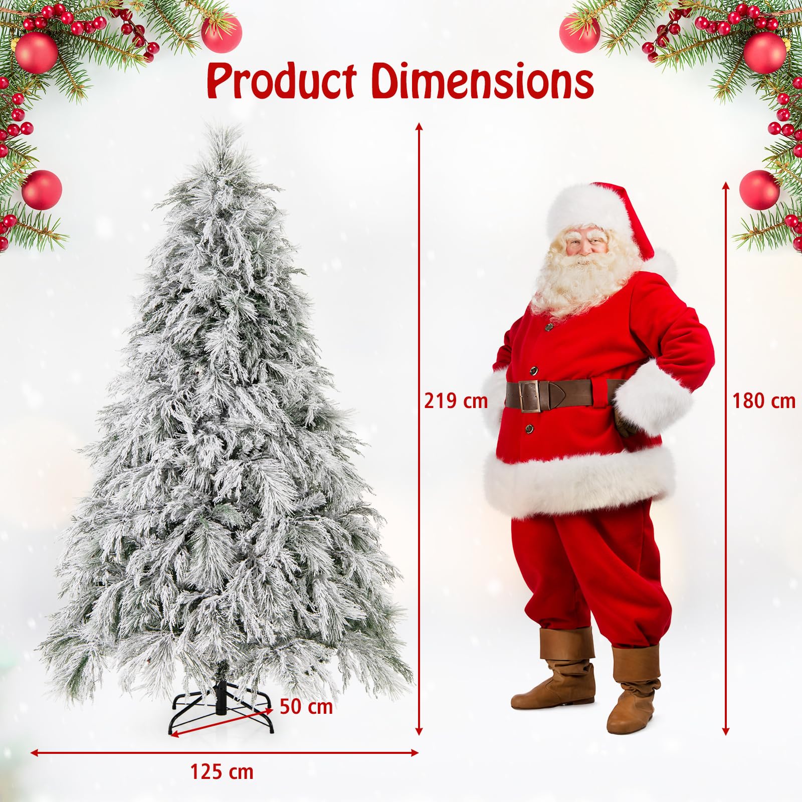 Goplus 7ft Pre-Lit Snow Flocked Christmas Tree, Artificial Hinged Full Xmas Tree with 743 PVC & Pine Needles - Image 7