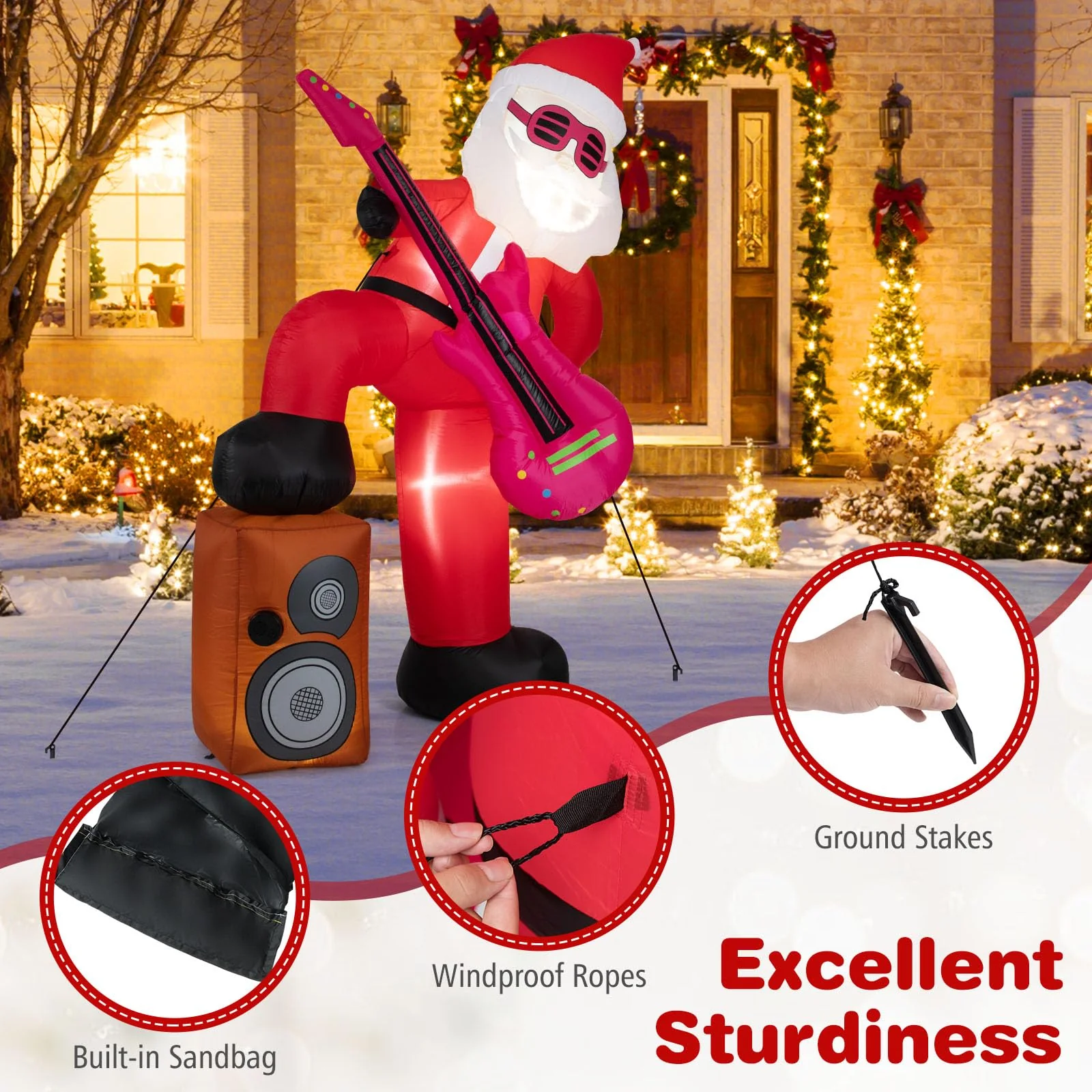 Goplus 8.4FT Rocking Santa Inflatable with Guitar | Animated Christmas Decoration - Image 5
