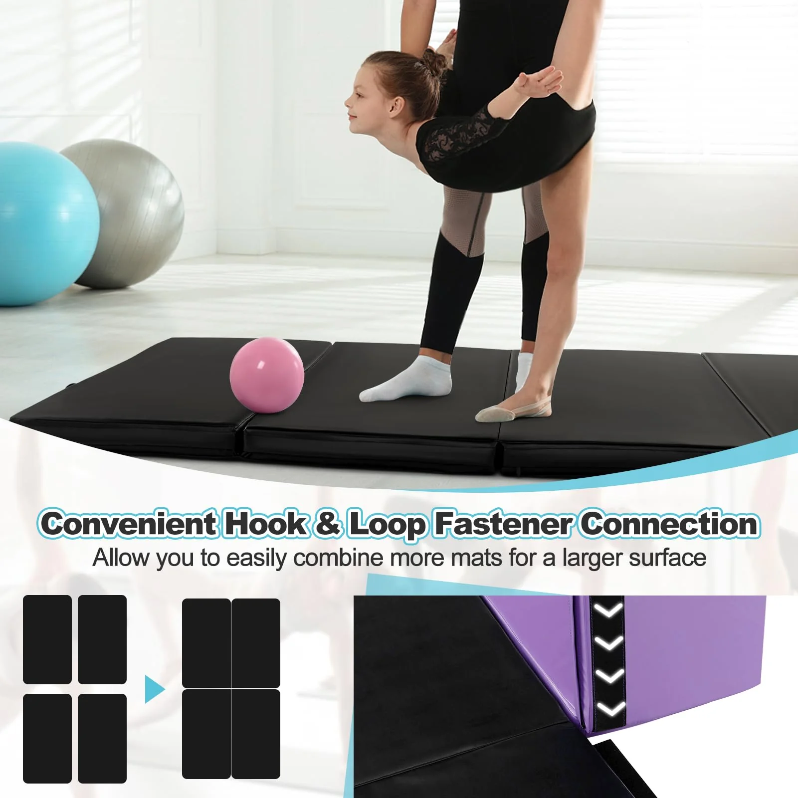 Goplus 8' x 4' x 2" Gymnastics Mat, Folding Tumbling Mat with Carry Handles, Hook & Loop Fasteners - Image 5