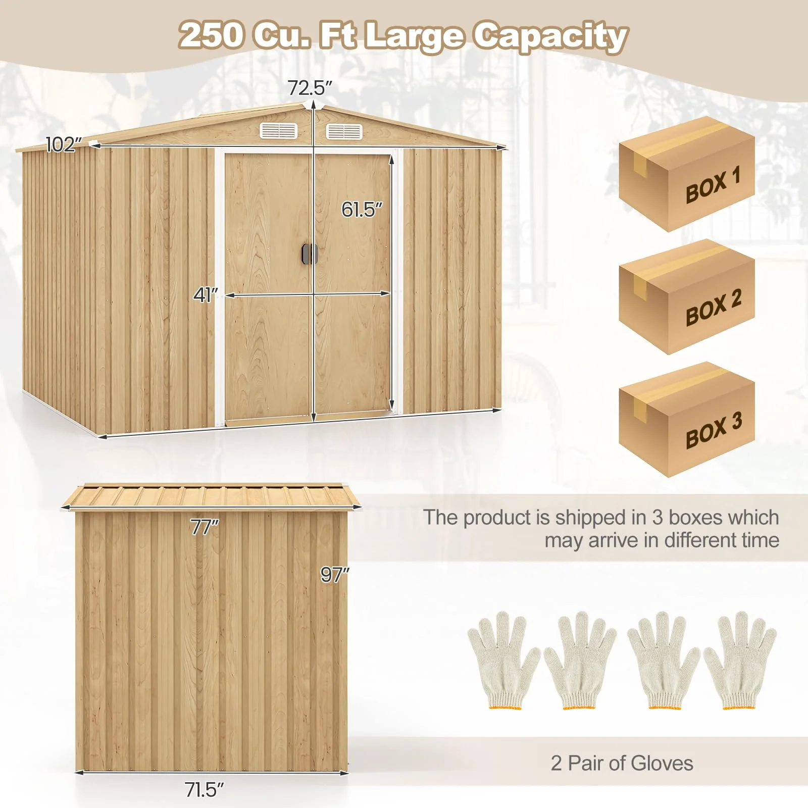 Goplus 8' x 6' Woodgrain Outdoor Storage Shed, Galvanized Metal Tool House Organizer w/Base Floor, 4 Vents - Image 7