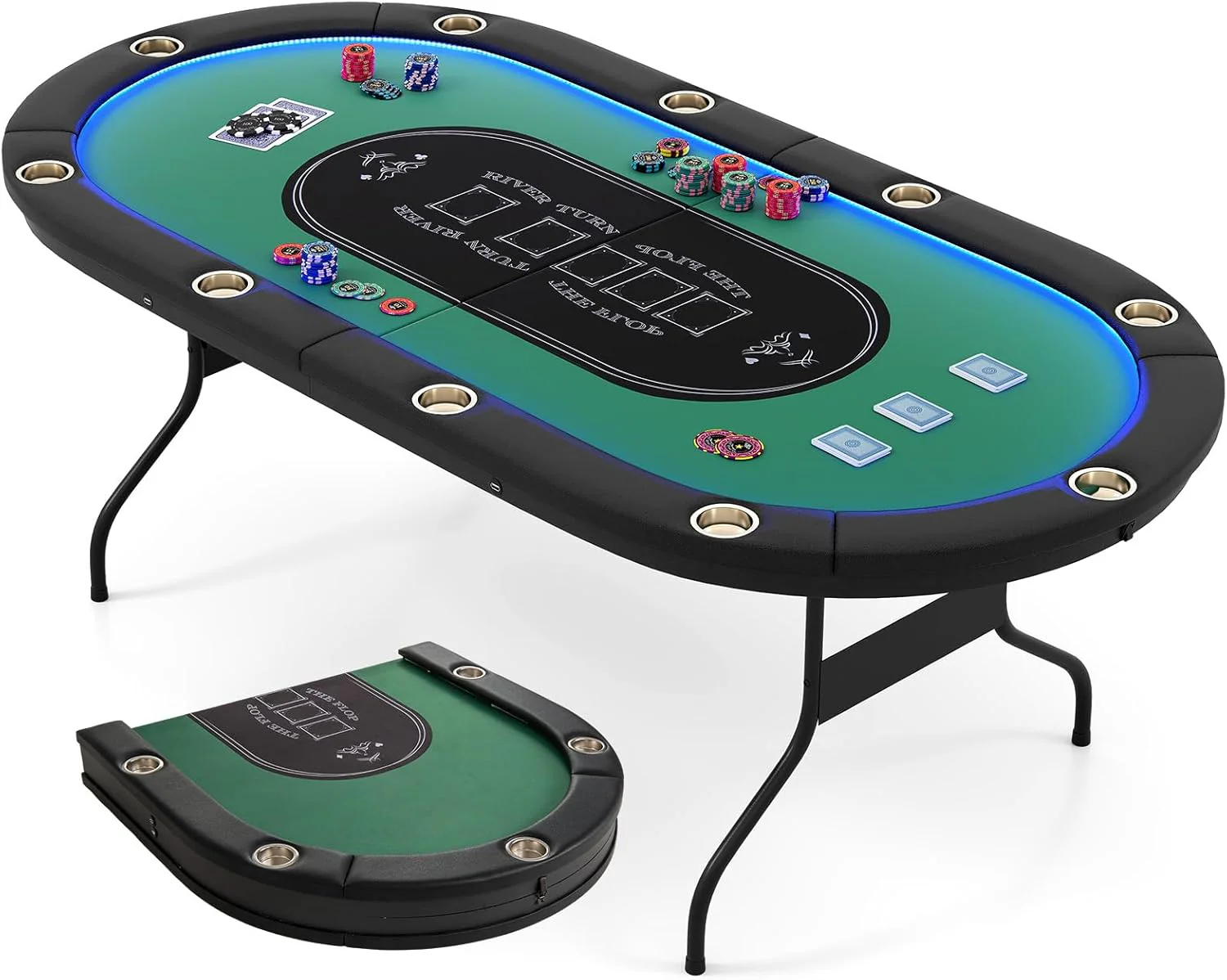 Goplus 84" Foldable Poker Table with LED Lights  for Texas Hold'em Blackjack - Image 10
