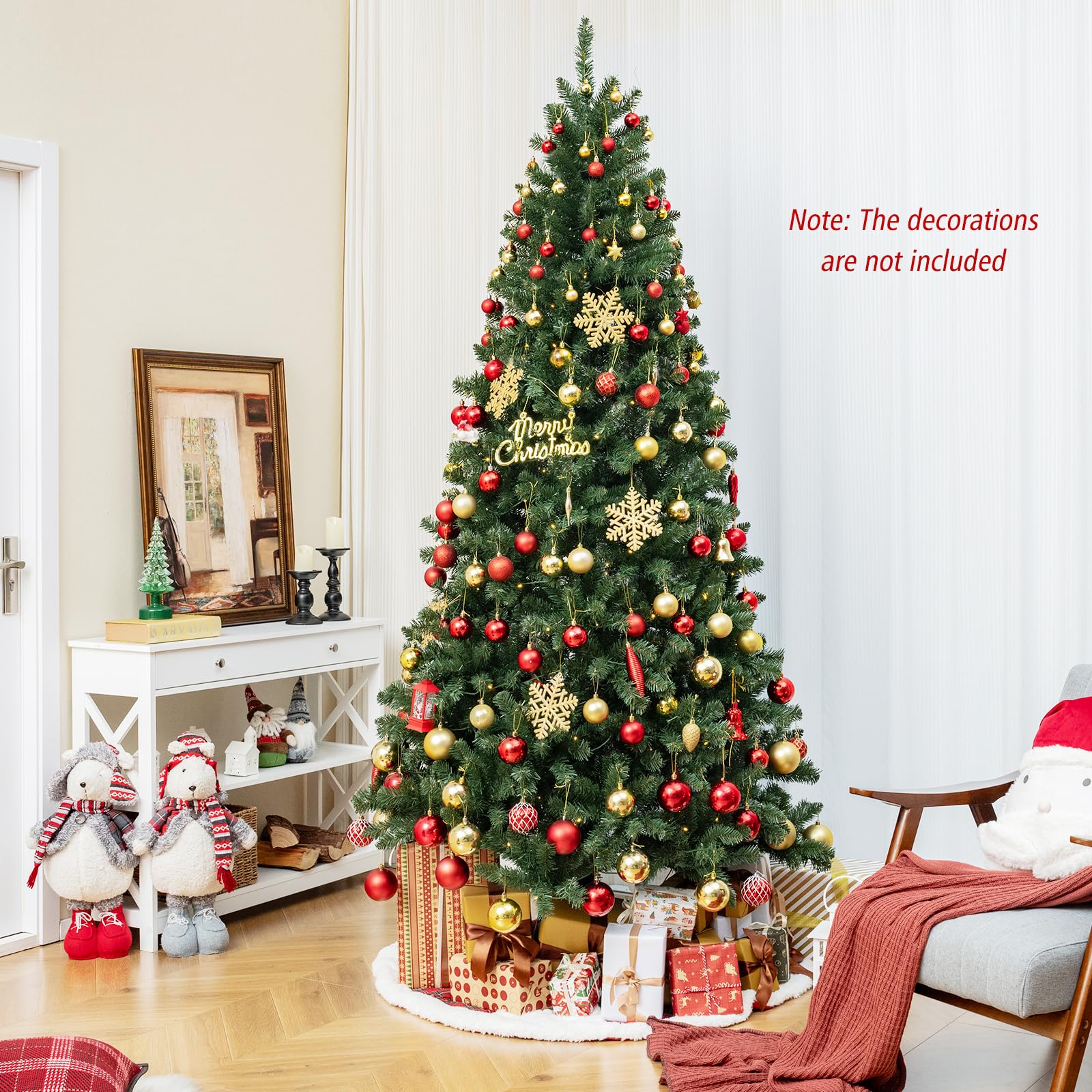 Goplus 8ft Pre-Lit Christmas Tree, Artificial Hinged Xmas Tree with 400 Warm White LED Lights - Image 6