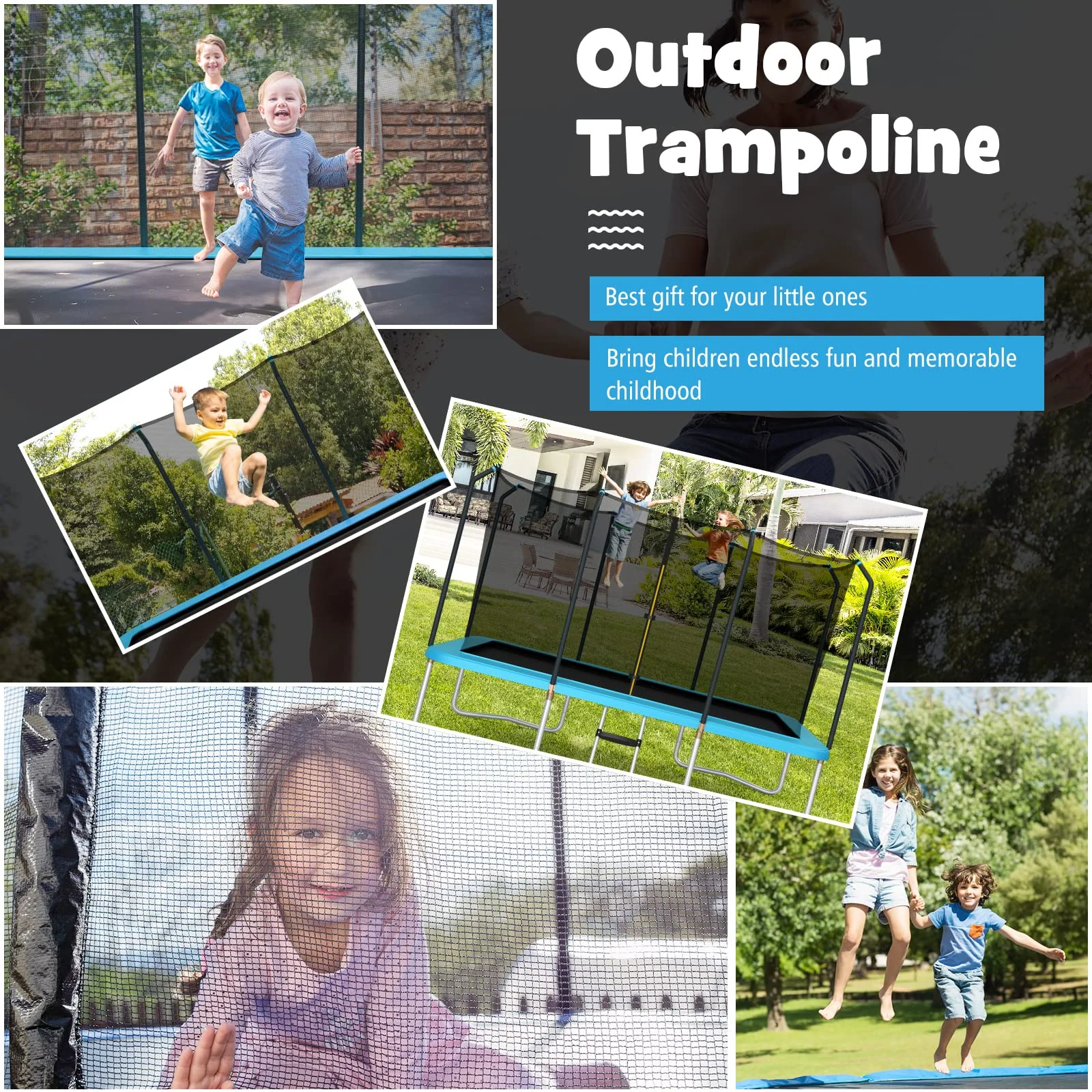 Goplus 8FT x 14FT Rectangular Trampoline, 440LBS Bearing Recreational Trampolines w/ Enclosure Net & Non-Slip Ladder - Image 2