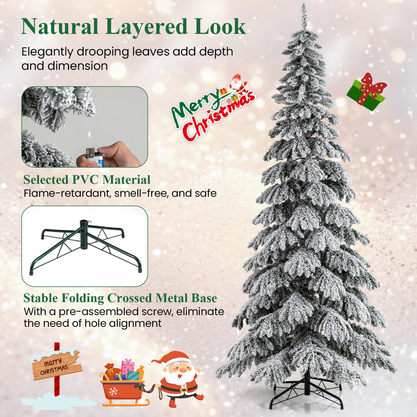 Goplus 9 FT Pre-Lit Snow Flocked Drooping Christmas Tree with Quick Power Connectors - Image 4