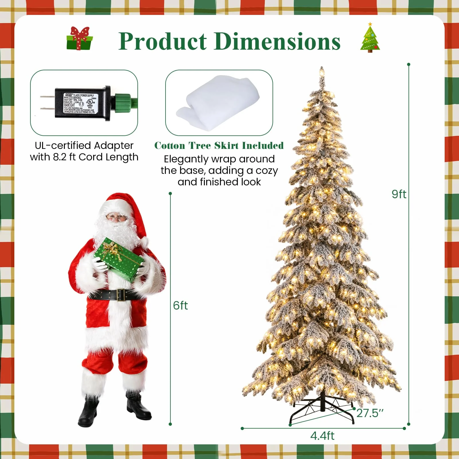Goplus 9 FT Pre-Lit Snow Flocked Drooping Christmas Tree with Quick Power Connectors - Image 5