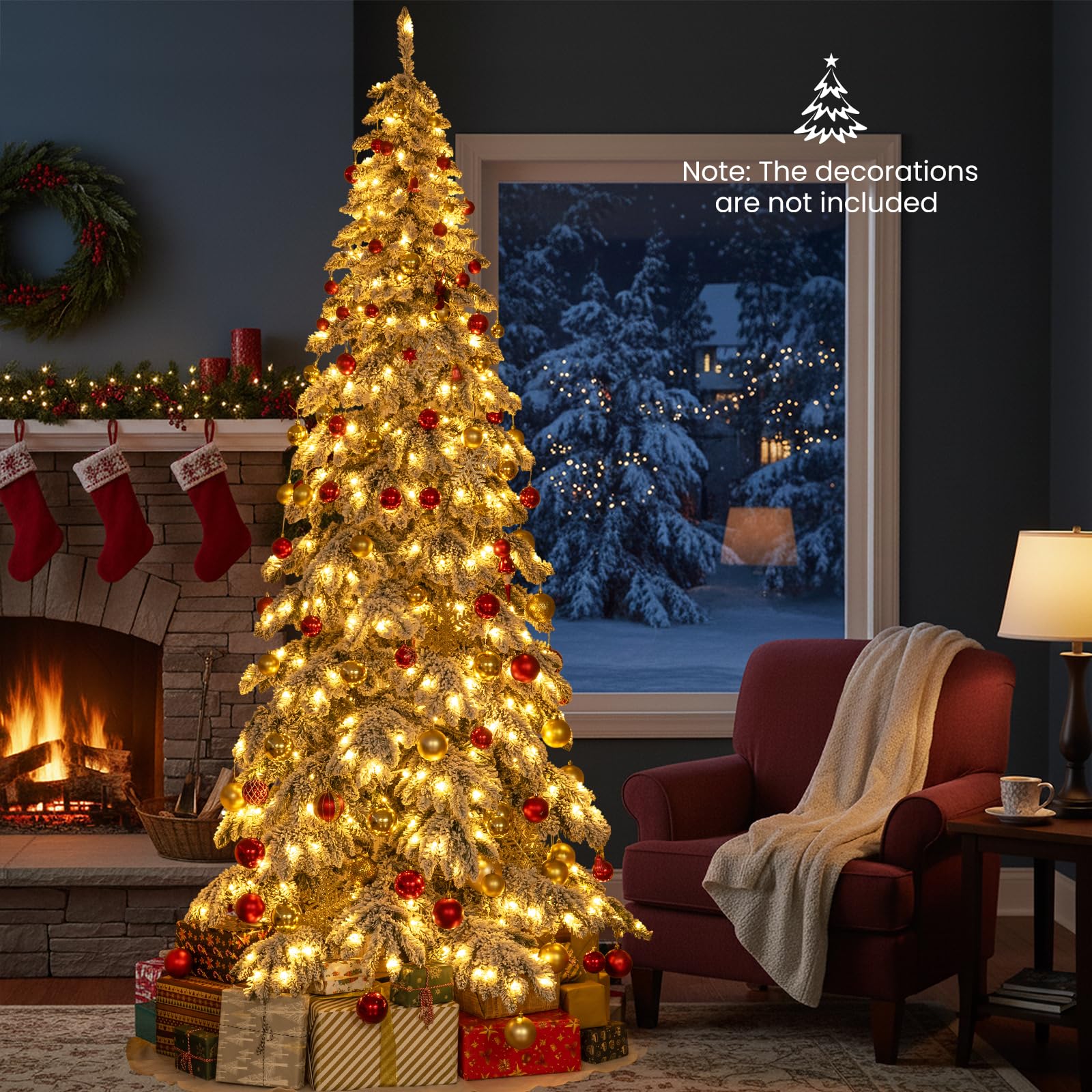 Goplus 9 FT Pre-Lit Snow Flocked Drooping Christmas Tree with Quick Power Connectors - Image 6