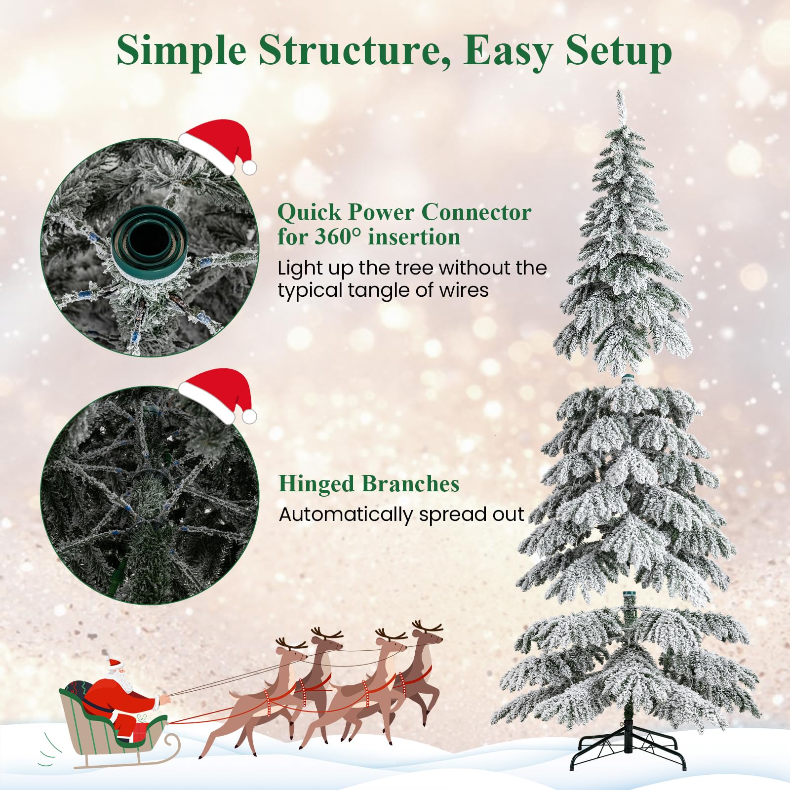 Goplus 9 FT Pre-Lit Snow Flocked Drooping Christmas Tree with Quick Power Connectors - Image 8