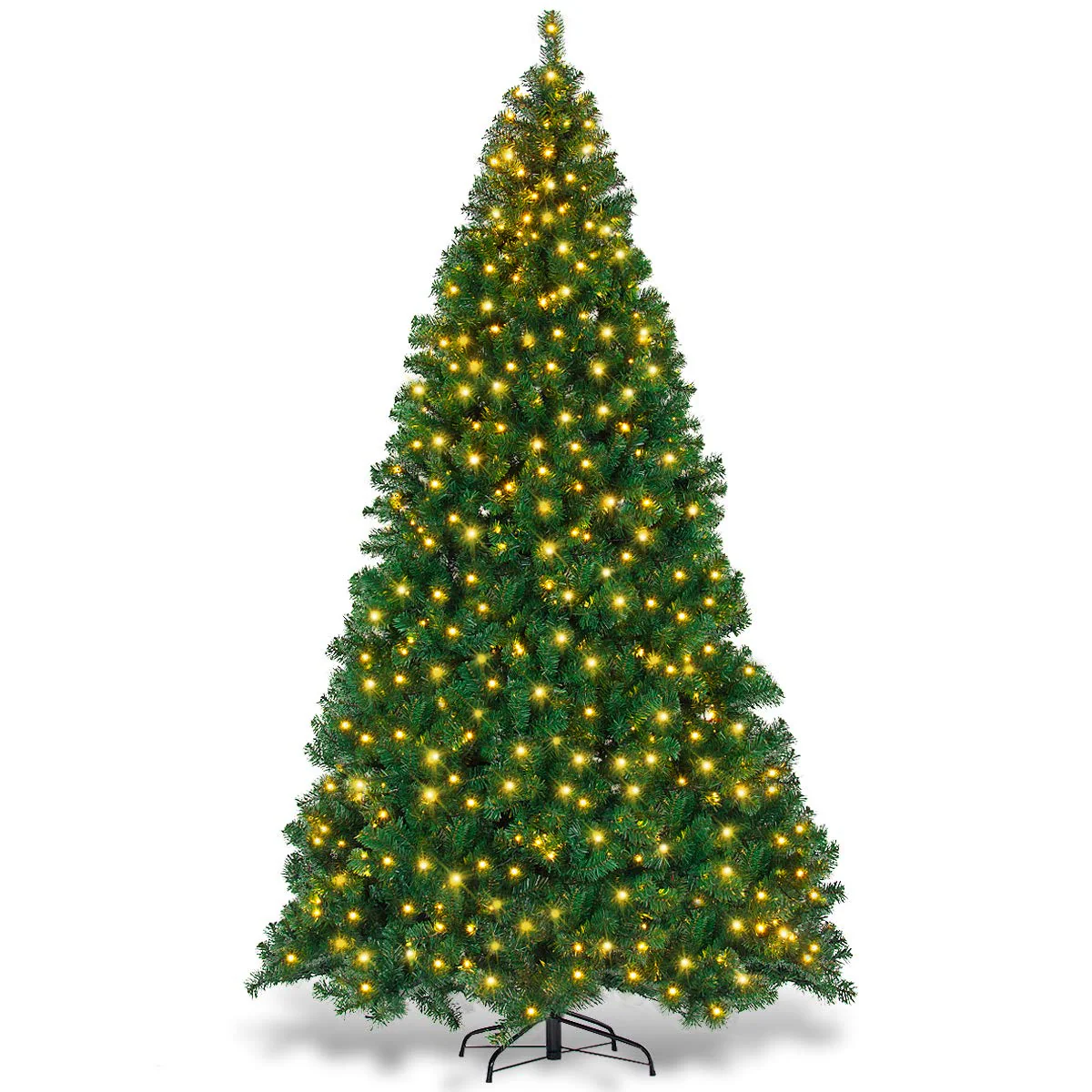 Goplus 9ft Artificial Pre-lit Christmas Tree Premium Spruce Hinged Tree with 700 LED Lights and Solid Metal Stand