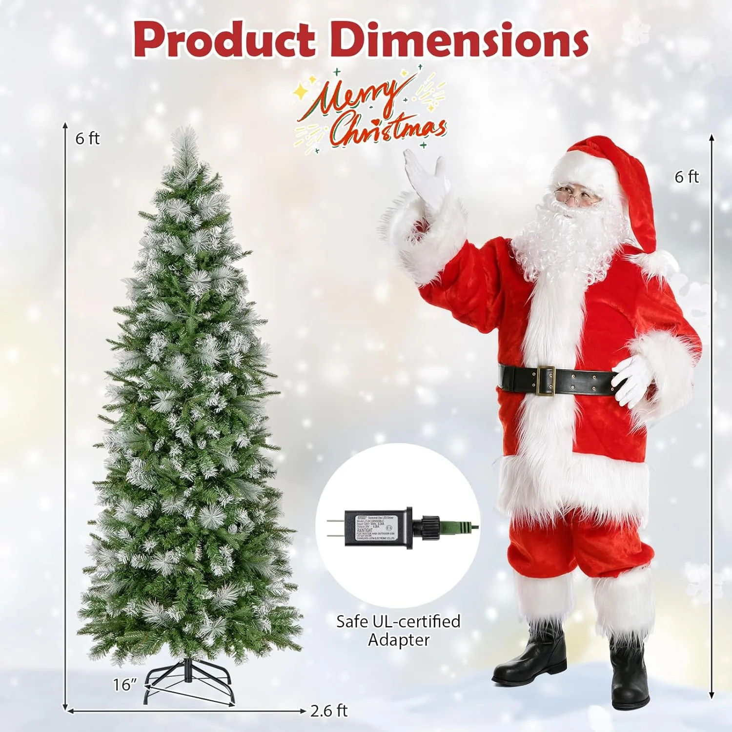 Goplus 6ft / 7.5ft / 9ft Pre-Lit Pencil Christmas Tree with Flocked Frosted Tips & LED Lights - Image 12