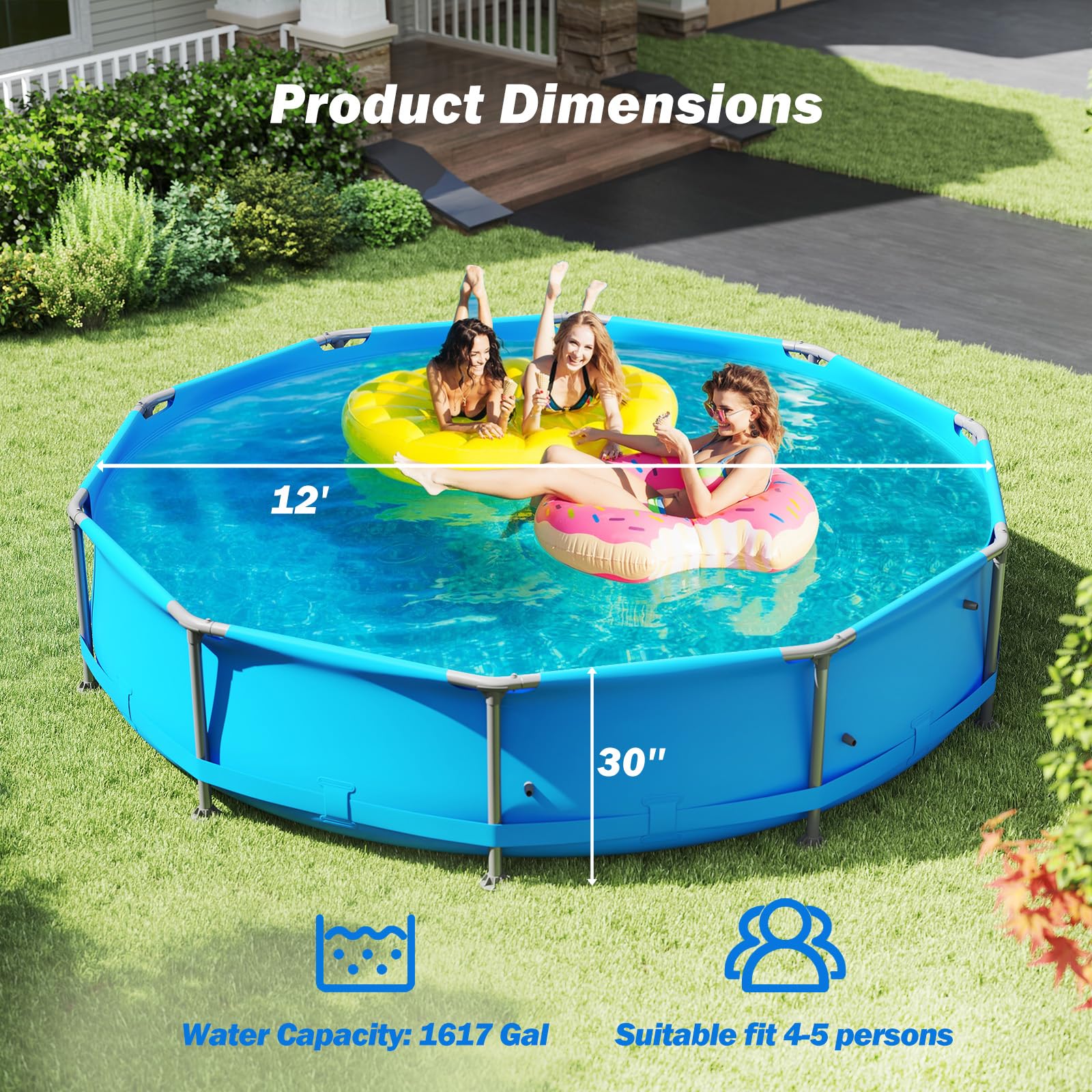 Goplus Above Ground Swimming Pool w/Metal Frame for Outdoor - Image 7