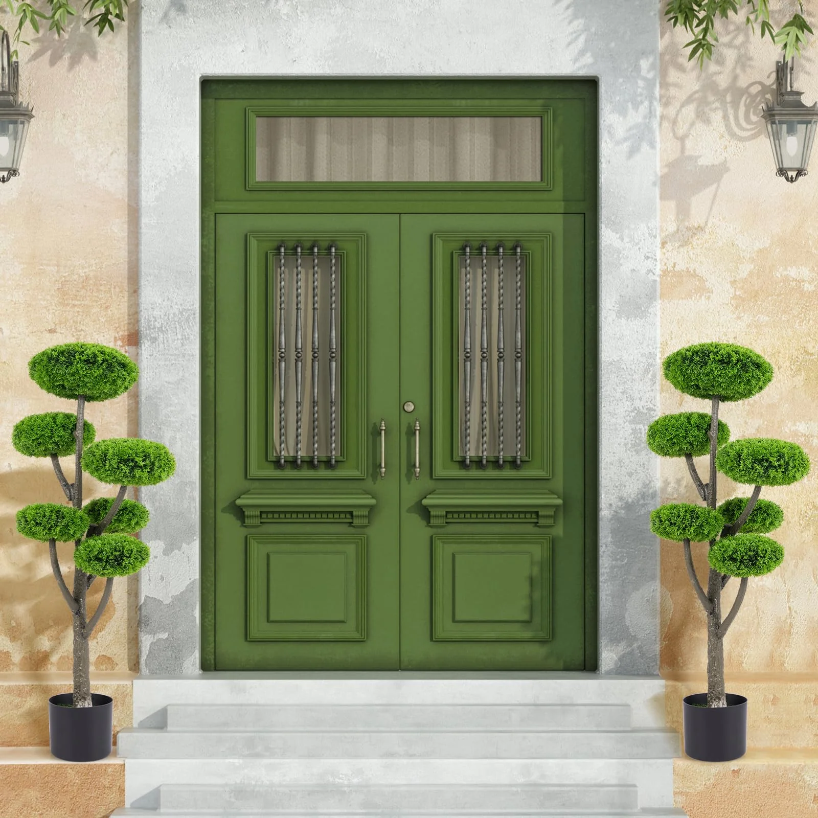 Goplus Artificial Cypress Topiary Tree, 44’’ Tall Artificial Plant, Indoor/Outdoor Topiary Trees with Cement Pot - Image 2