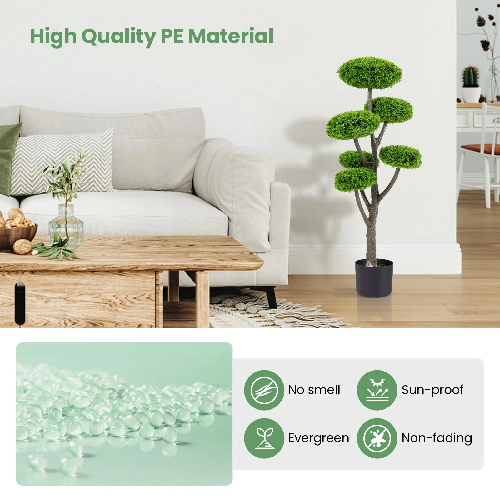 Goplus Artificial Cypress Topiary Tree, 44’’ Tall Artificial Plant, Indoor/Outdoor Topiary Trees with Cement Pot - Image 3