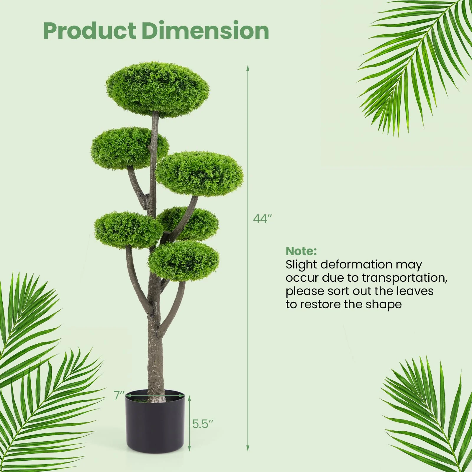 Goplus Artificial Cypress Topiary Tree, 44’’ Tall Artificial Plant, Indoor/Outdoor Topiary Trees with Cement Pot - Image 7