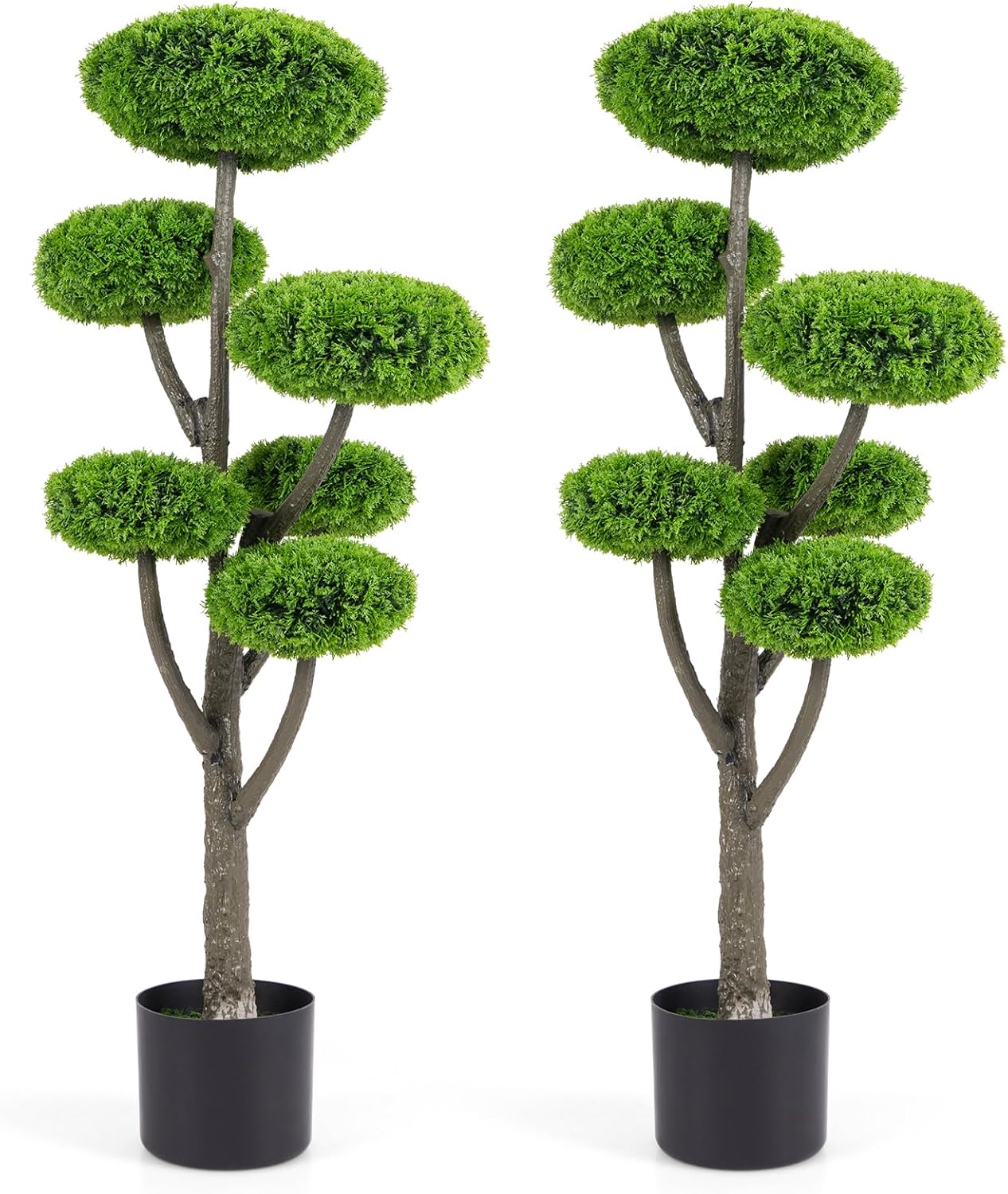 Goplus Artificial Cypress Topiary Tree, 44’’ Tall Artificial Plant, Indoor/Outdoor Topiary Trees with Cement Pot - Image 9