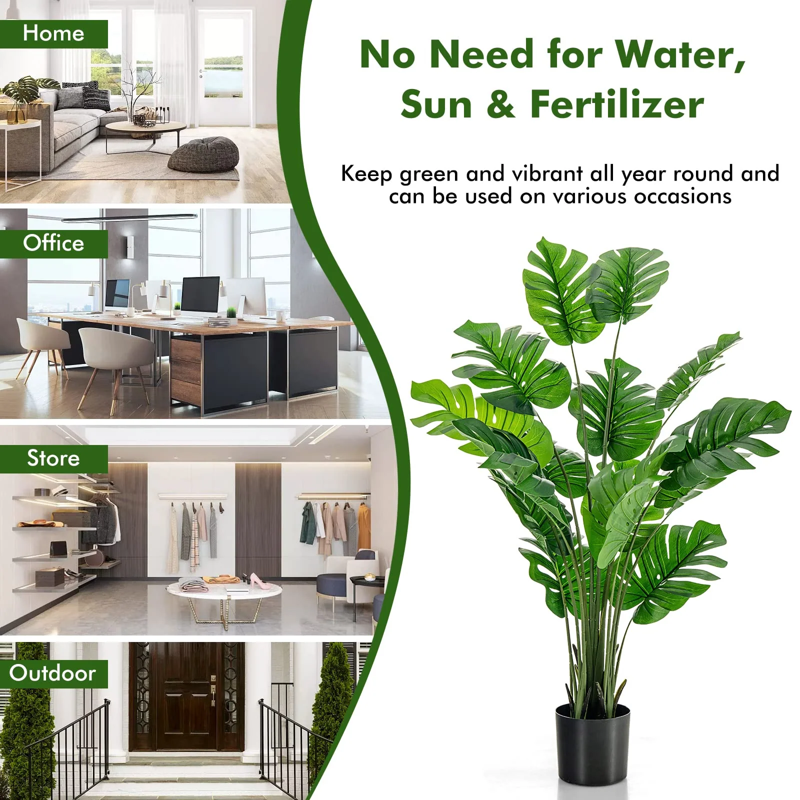 Goplus Artificial Monstera Deliciosa Plant, 5ft Tall Fake Tropical Palm Tree w/15 Pcs Different Turtle Leaves - Image 9