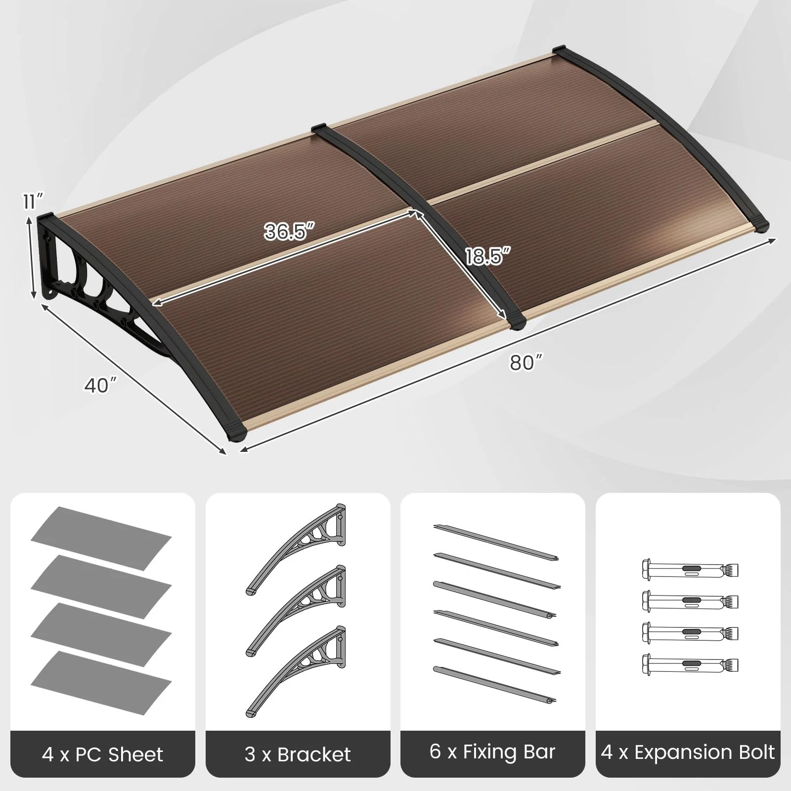 Goplus Awnings for Doors, Window Awning with Rain Snow Sunlight UV Protection, UPF 50+ - Image 8