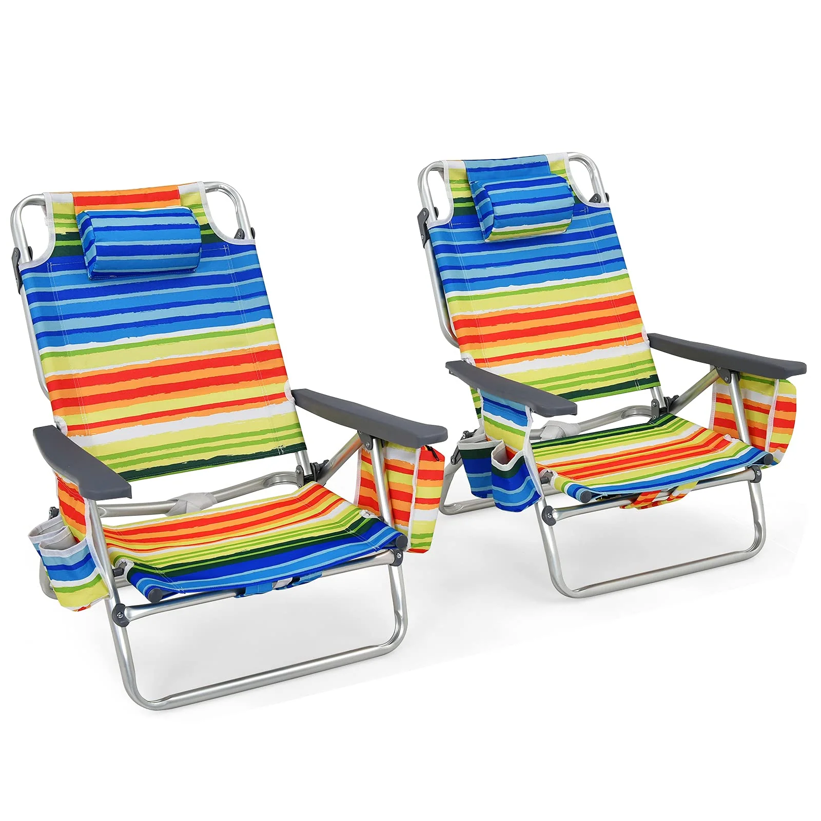 Goplus Backpack Beach Chairs, 2 Pcs Portable Camping Chairs with Cool Bag and Cup Holder (Without Side Table) - Image 11