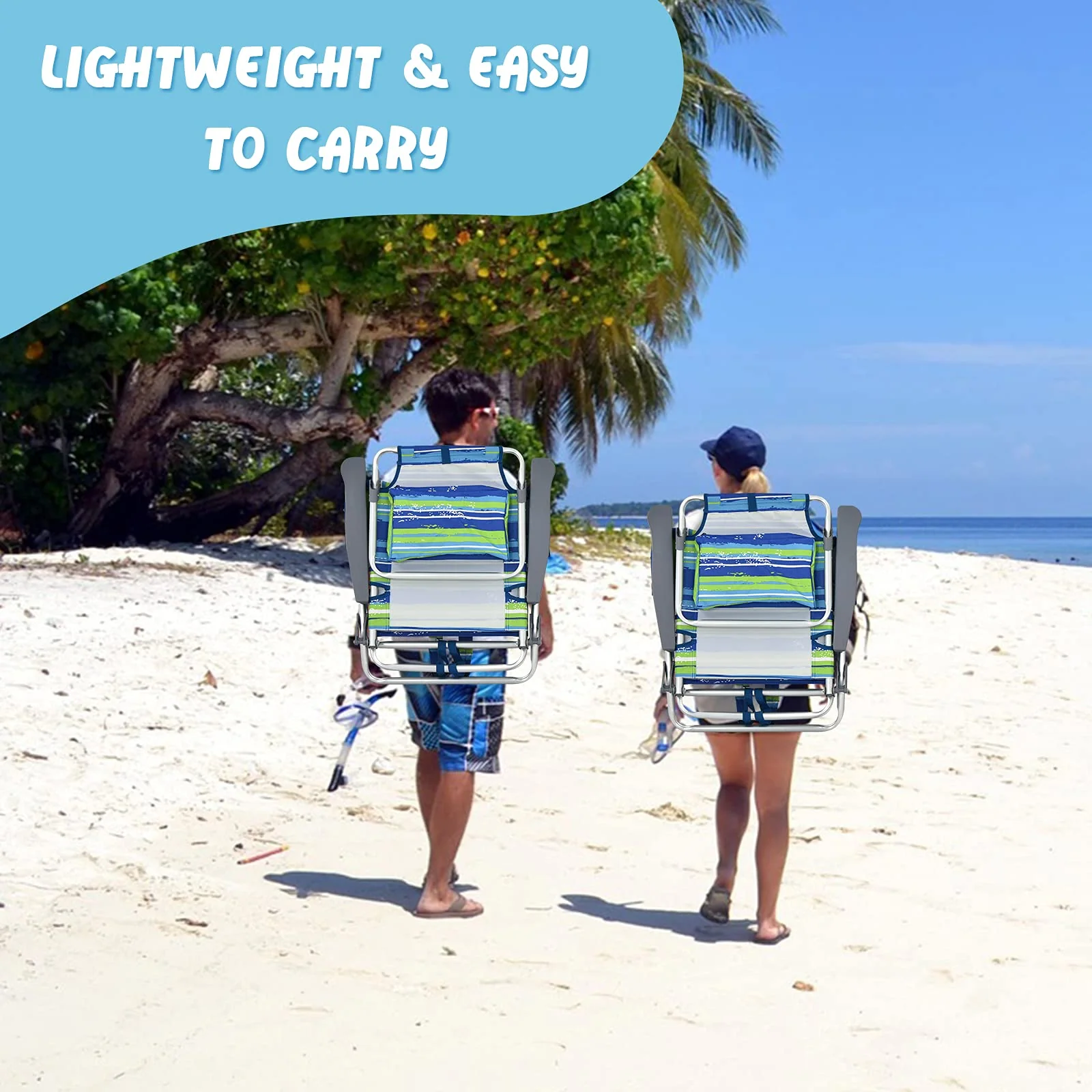 Goplus Backpack Beach Chairs, 2 Pcs Portable Camping Chairs with Cool Bag and Cup Holder (Without Side Table) - Image 3